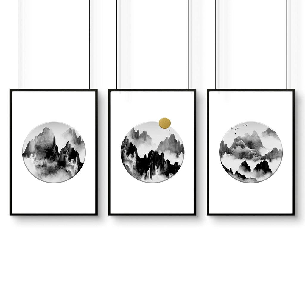 Office Wall Art – Set of 3 Framed Mountain Prints