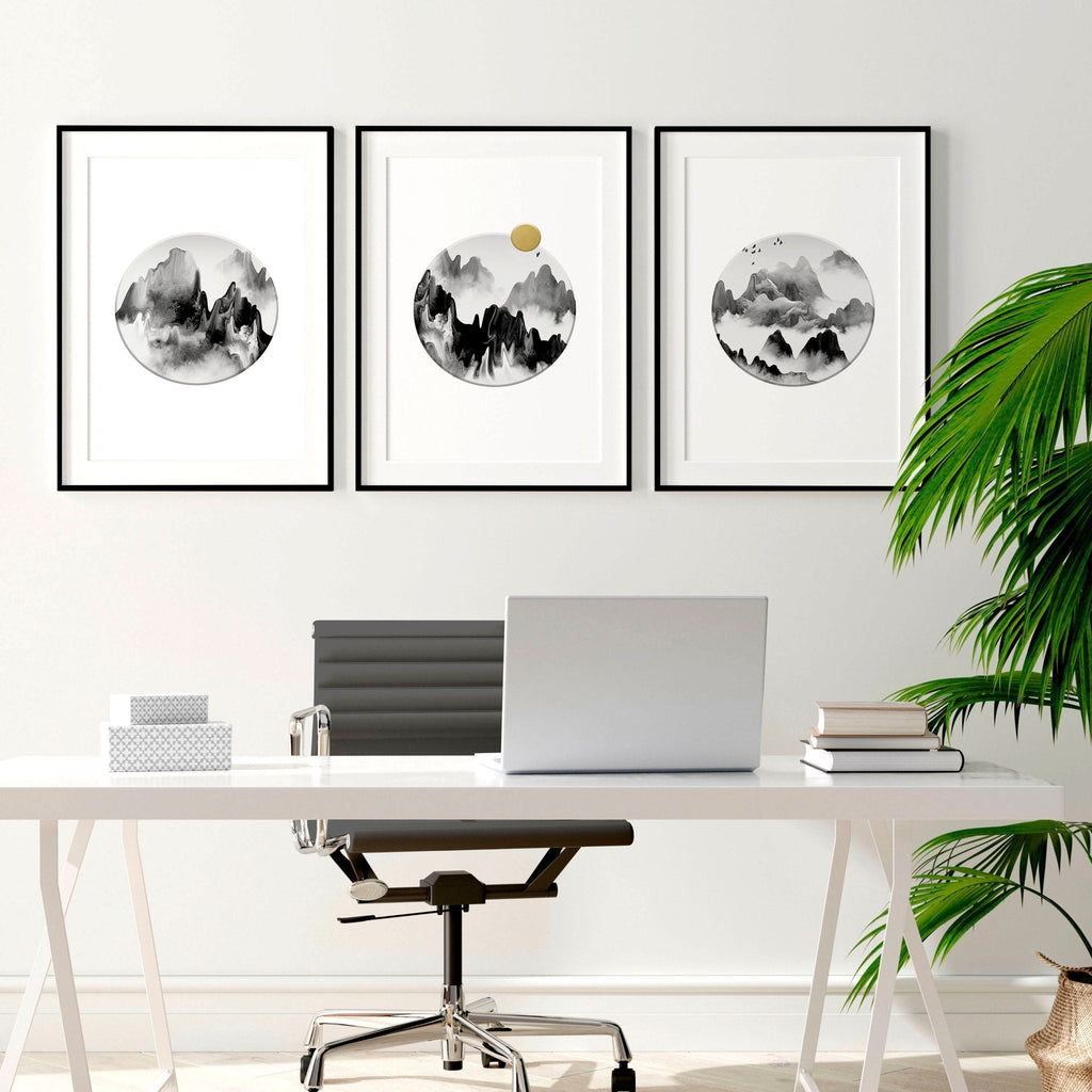 Office Wall Art – Set of 3 Framed Mountain Prints
