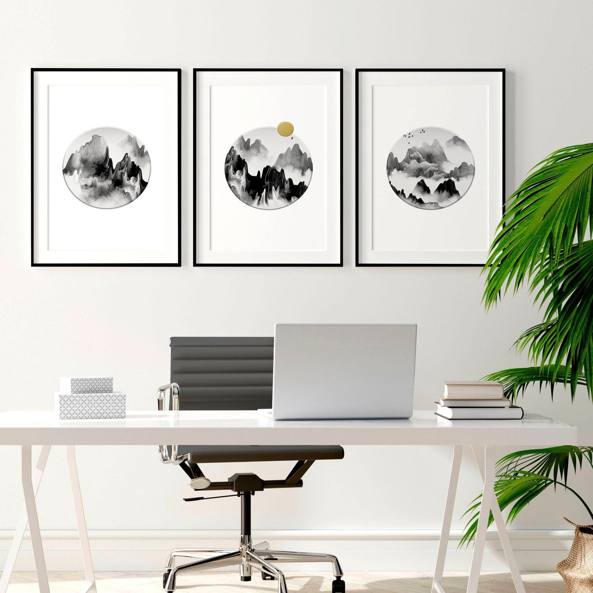 Office Wall Art – Set of 3 Framed Mountain Prints