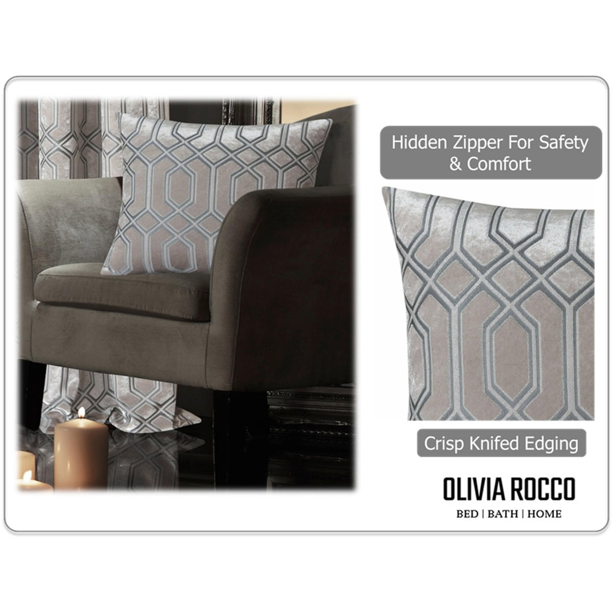 OLIVIA ROCCO Geo Velvet Cushion Covers 2 Pack Champagne Geometric Decorative