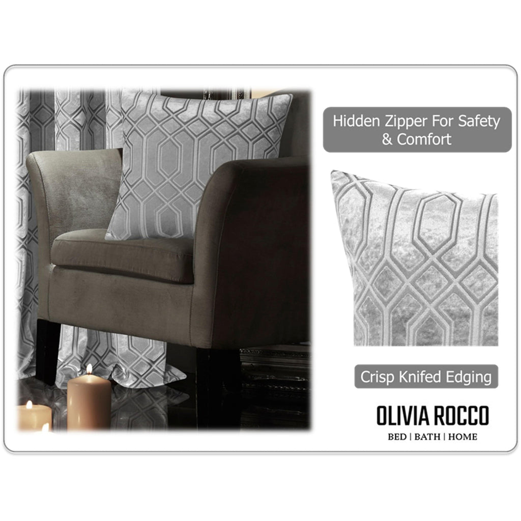 OLIVIA ROCCO Geo Velvet Cushion Covers 2 Pack Grey Geometric Textured Decorative