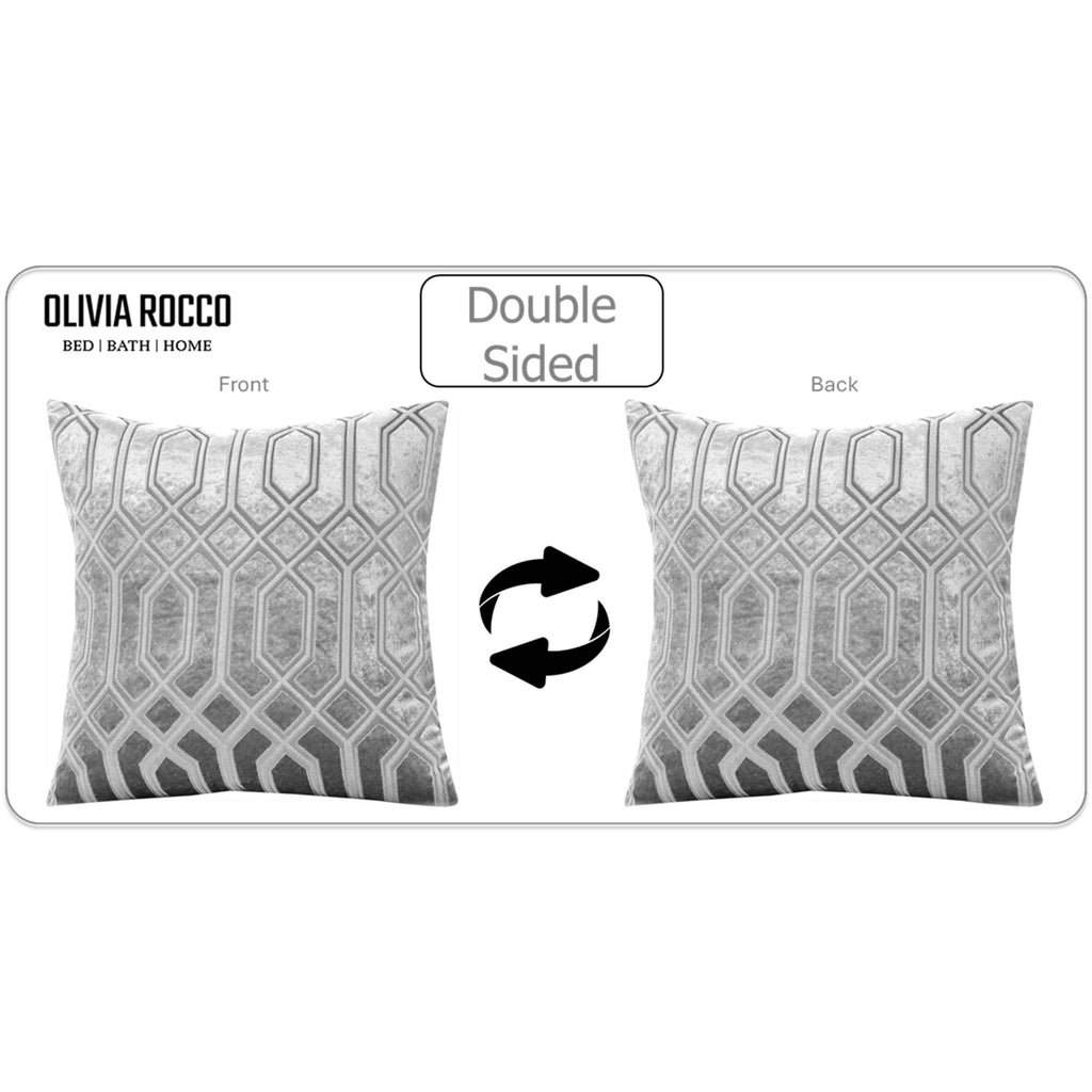 OLIVIA ROCCO Geo Velvet Cushion Covers 2 Pack Grey Geometric Textured Decorative