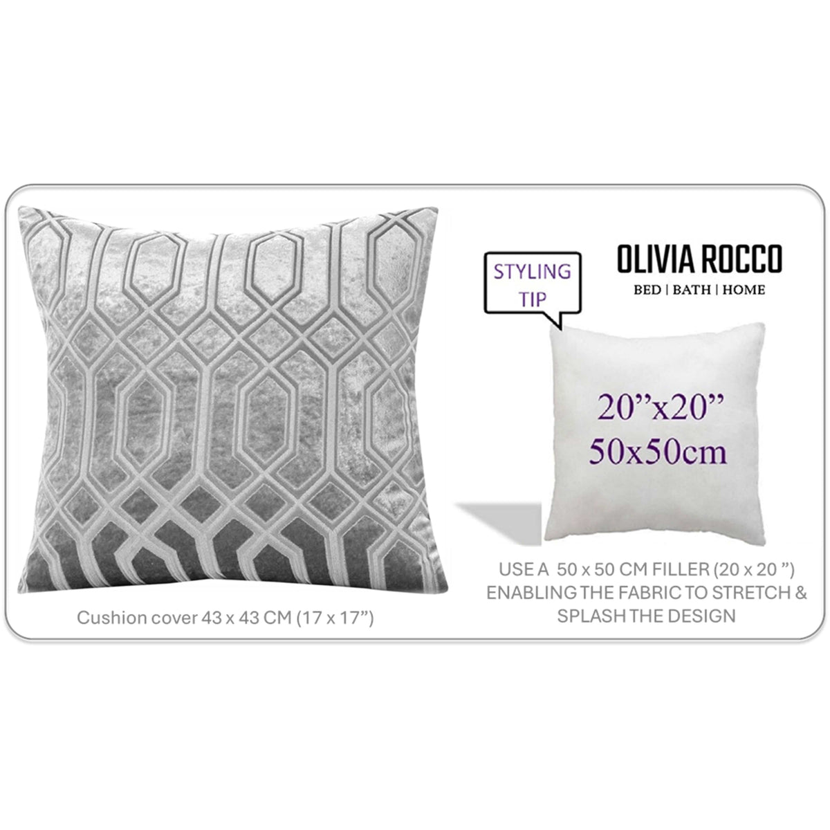 OLIVIA ROCCO Geo Velvet Cushion Covers 2 Pack Grey Geometric Textured Decorative