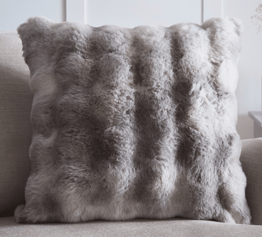 OSLO LUXURY FAUX FUR FILLED CUSHION 55 X 55CM GREY OR TAUPE - MOOAZAA