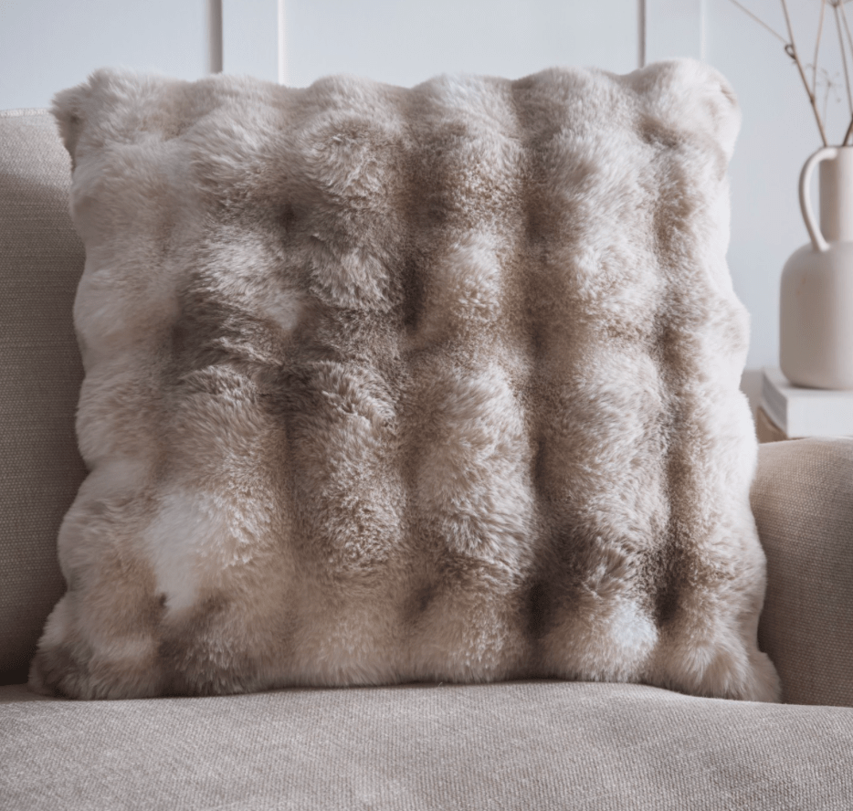 OSLO LUXURY FAUX FUR FILLED CUSHION 55 X 55CM GREY OR TAUPE - MOOAZAA