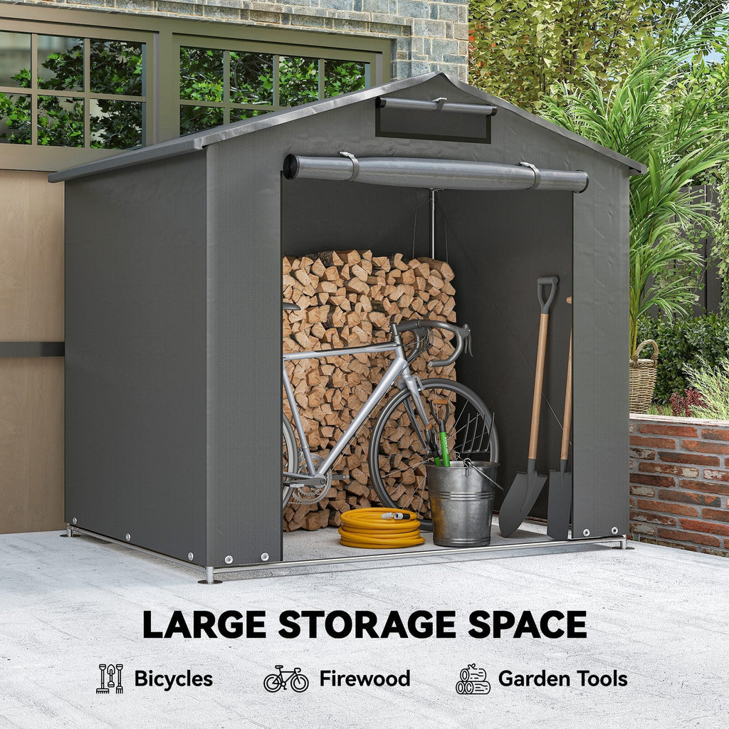 Outsunny 6 x 4 ft Outdoor Garden Storage Shed, Waterproof Bike Tent with Vent and Roll-Up Zipper Door - MOOAZAA
