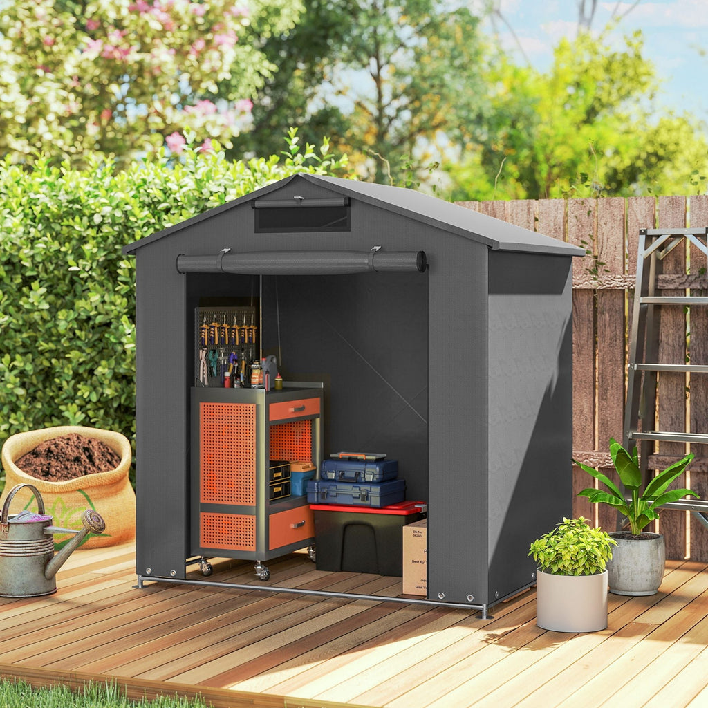 Outsunny 6 x 4 ft Outdoor Garden Storage Shed, Waterproof Bike Tent with Vent and Roll-Up Zipper Door - MOOAZAA