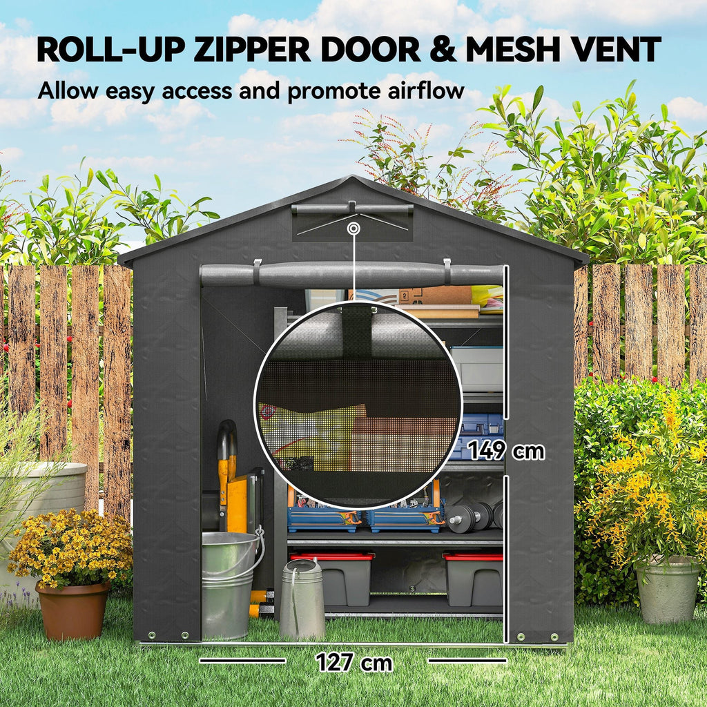 Outsunny 6 x 4 ft Outdoor Garden Storage Shed, Waterproof Bike Tent with Vent and Roll-Up Zipper Door - MOOAZAA