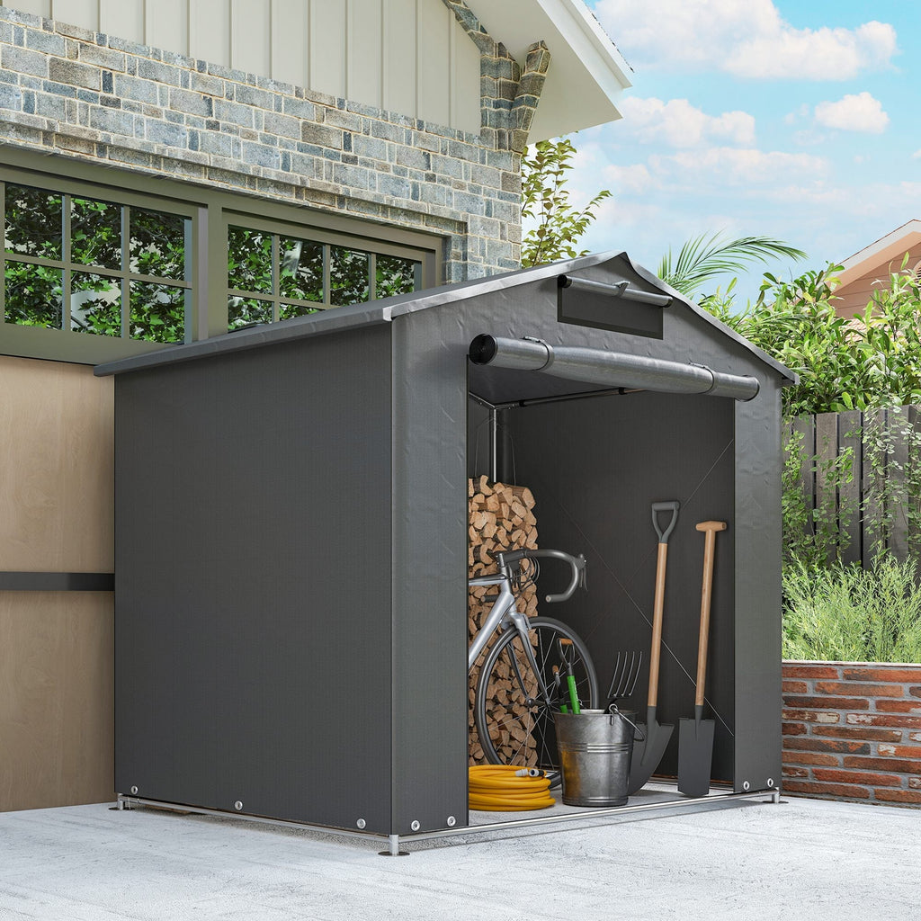 Outsunny 6 x 4 ft Outdoor Garden Storage Shed, Waterproof Bike Tent with Vent and Roll-Up Zipper Door - MOOAZAA