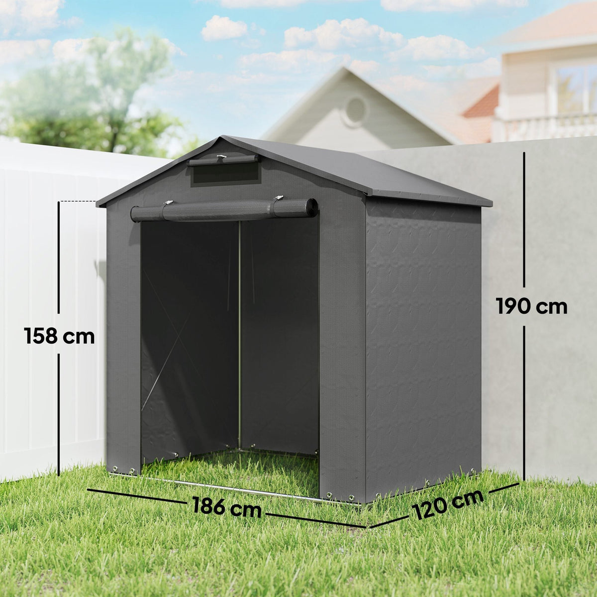 Outsunny 6 x 4 ft Outdoor Garden Storage Shed, Waterproof Bike Tent with Vent and Roll-Up Zipper Door - MOOAZAA