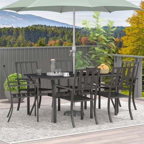 Outsunny 7 Pieces Patio Dining Set with Umbrella Hole, for Poolside, Garden - MOOAZAA