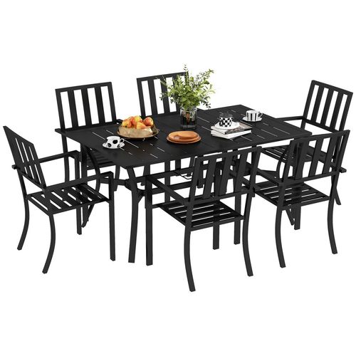Outsunny 7 Pieces Patio Dining Set with Umbrella Hole, for Poolside, Garden - MOOAZAA