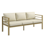 Outsunny Garden Bench with Cushions, 3-Seater Sofa with Backrest, Armrest and Back Cushions, 185 x 66 x 64cm, Cream White - MOOAZAA