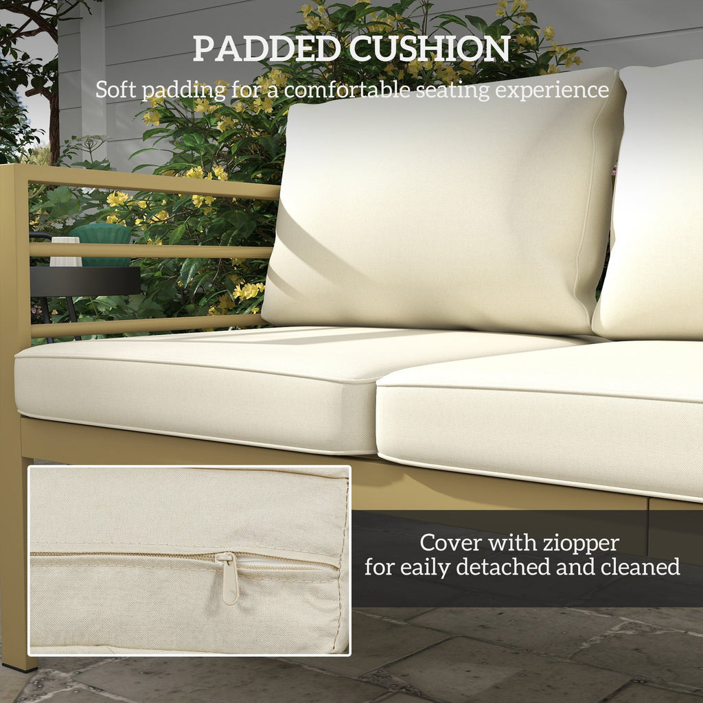 Outsunny Garden Bench with Cushions, 3-Seater Sofa with Backrest, Armrest and Back Cushions, 185 x 66 x 64cm, Cream White - MOOAZAA