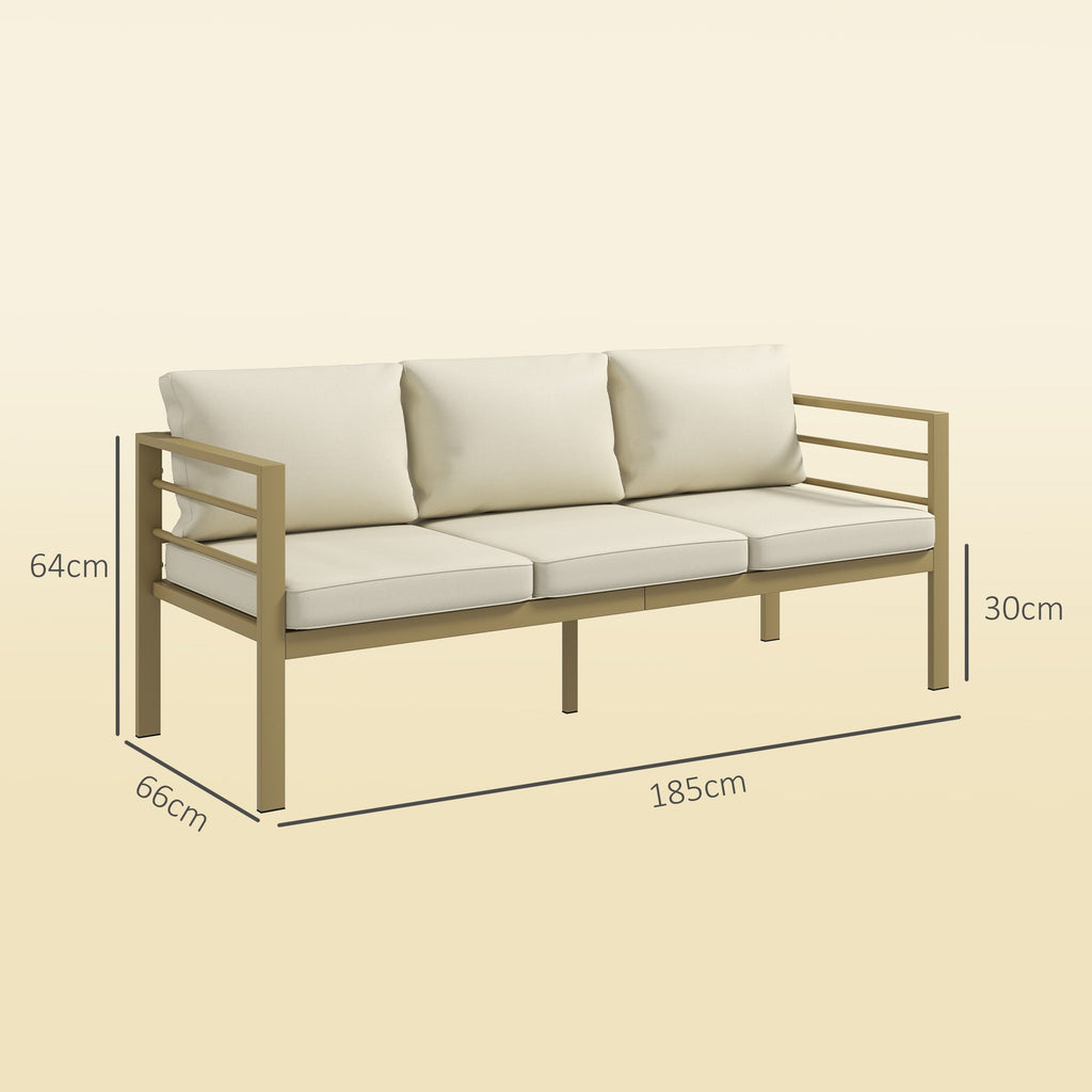 Outsunny Garden Bench with Cushions, 3-Seater Sofa with Backrest, Armrest and Back Cushions, 185 x 66 x 64cm, Cream White - MOOAZAA