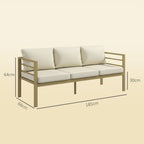 Outsunny Garden Bench with Cushions, 3-Seater Sofa with Backrest, Armrest and Back Cushions, 185 x 66 x 64cm, Cream White - MOOAZAA