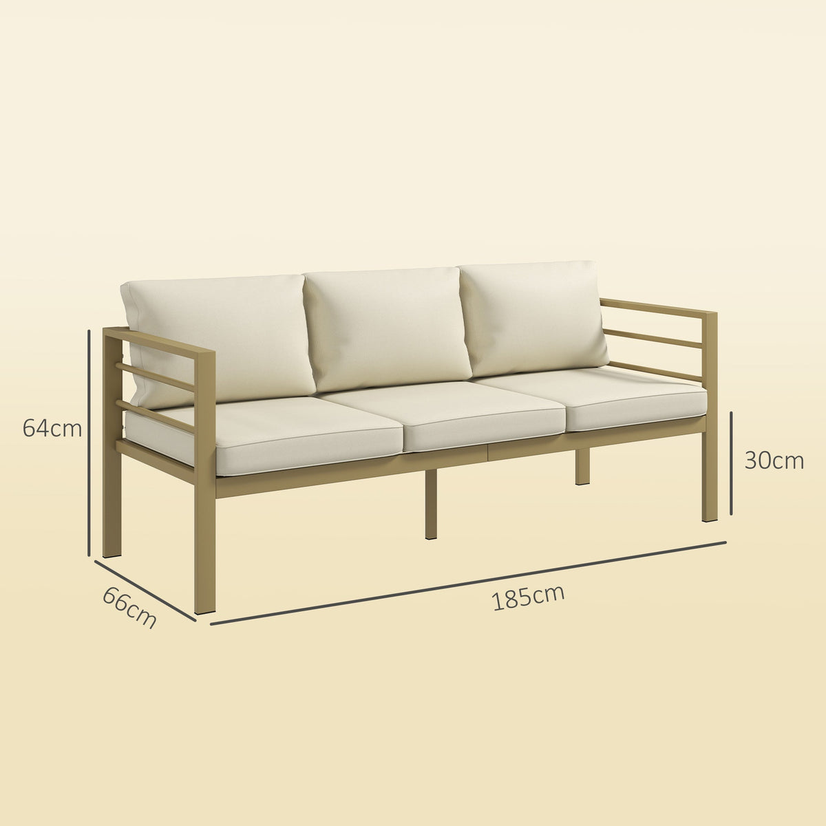 Outsunny Garden Bench with Cushions, 3-Seater Sofa with Backrest, Armrest and Back Cushions, 185 x 66 x 64cm, Cream White - MOOAZAA