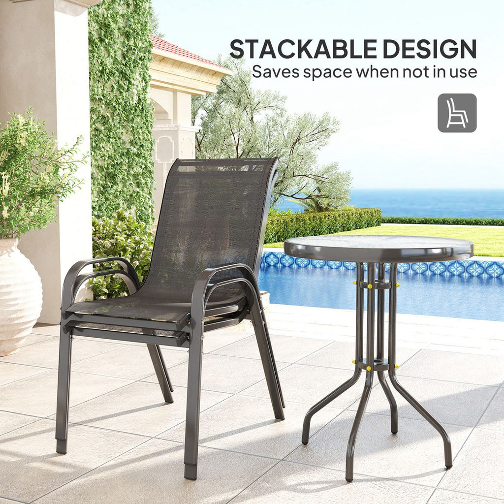 Outsunny Garden Bistro Set, Small Garden Set w/ Stackable Chairs - MOOAZAA