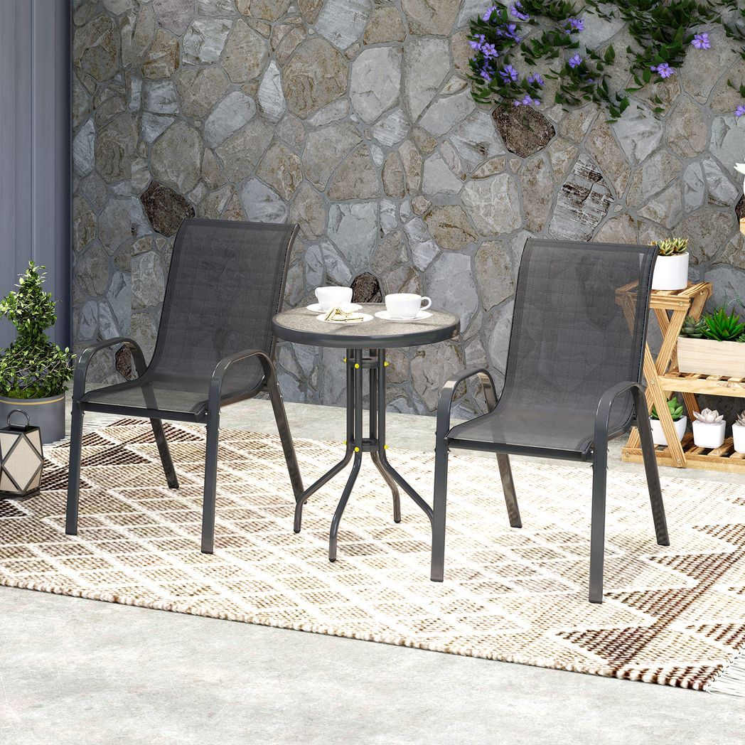 Outsunny Garden Bistro Set, Small Garden Set w/ Stackable Chairs - MOOAZAA