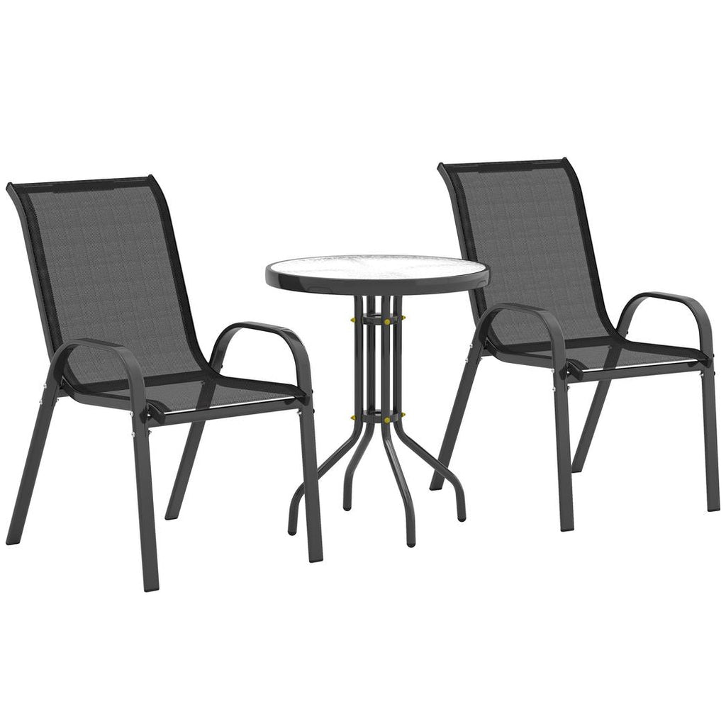 Outsunny Garden Bistro Set, Small Garden Set w/ Stackable Chairs - MOOAZAA