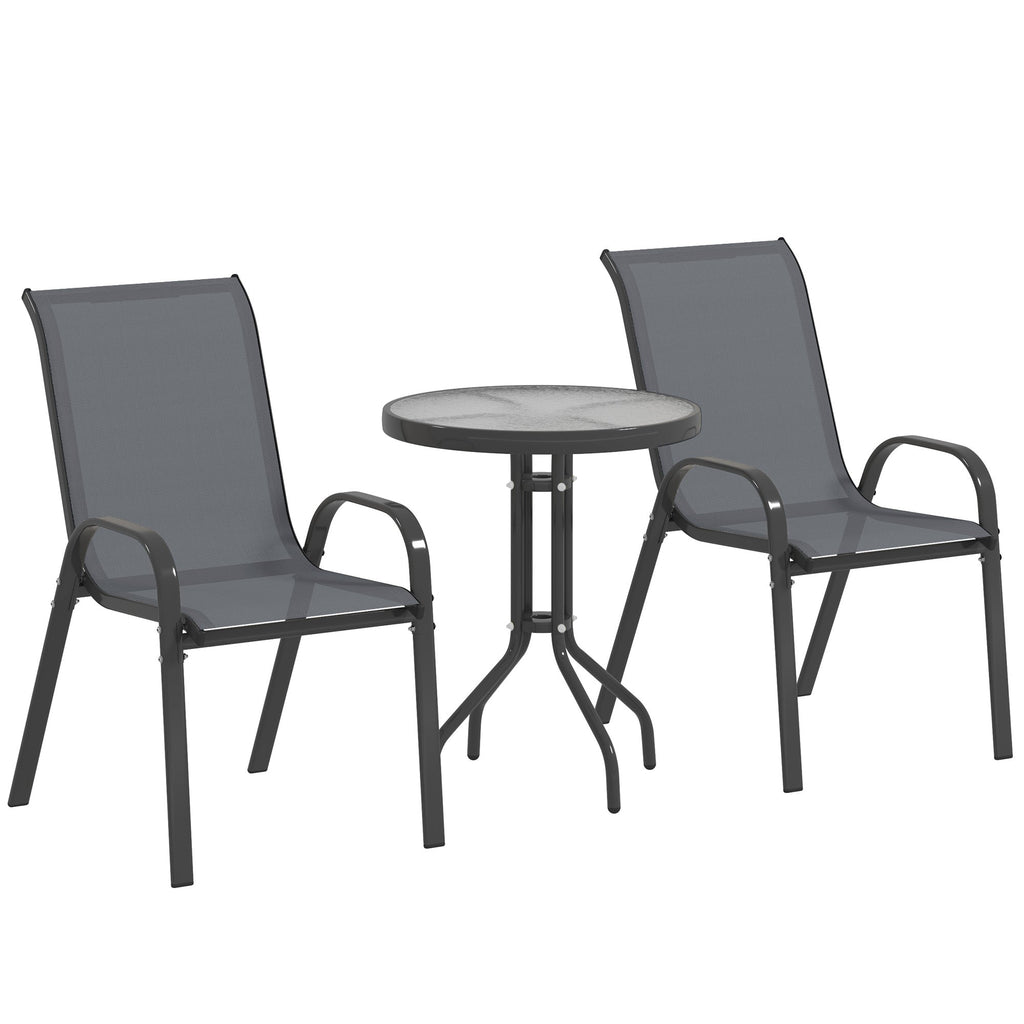 Outsunny Garden Bistro Set, Small Garden Set w/ Stackable Chairs - MOOAZAA