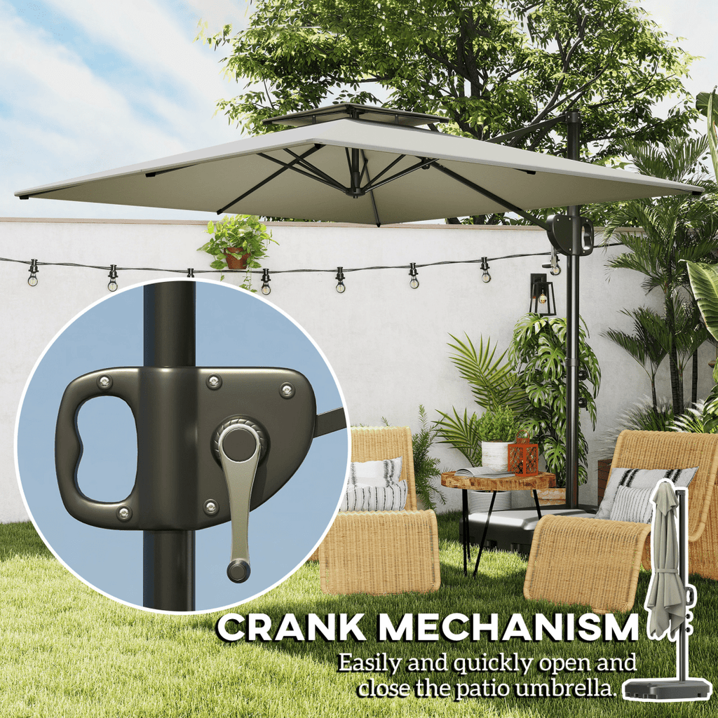 Outsunny Garden Cantilever Parasol w/ Weighted Base Tilt Crank - MOOAZAA