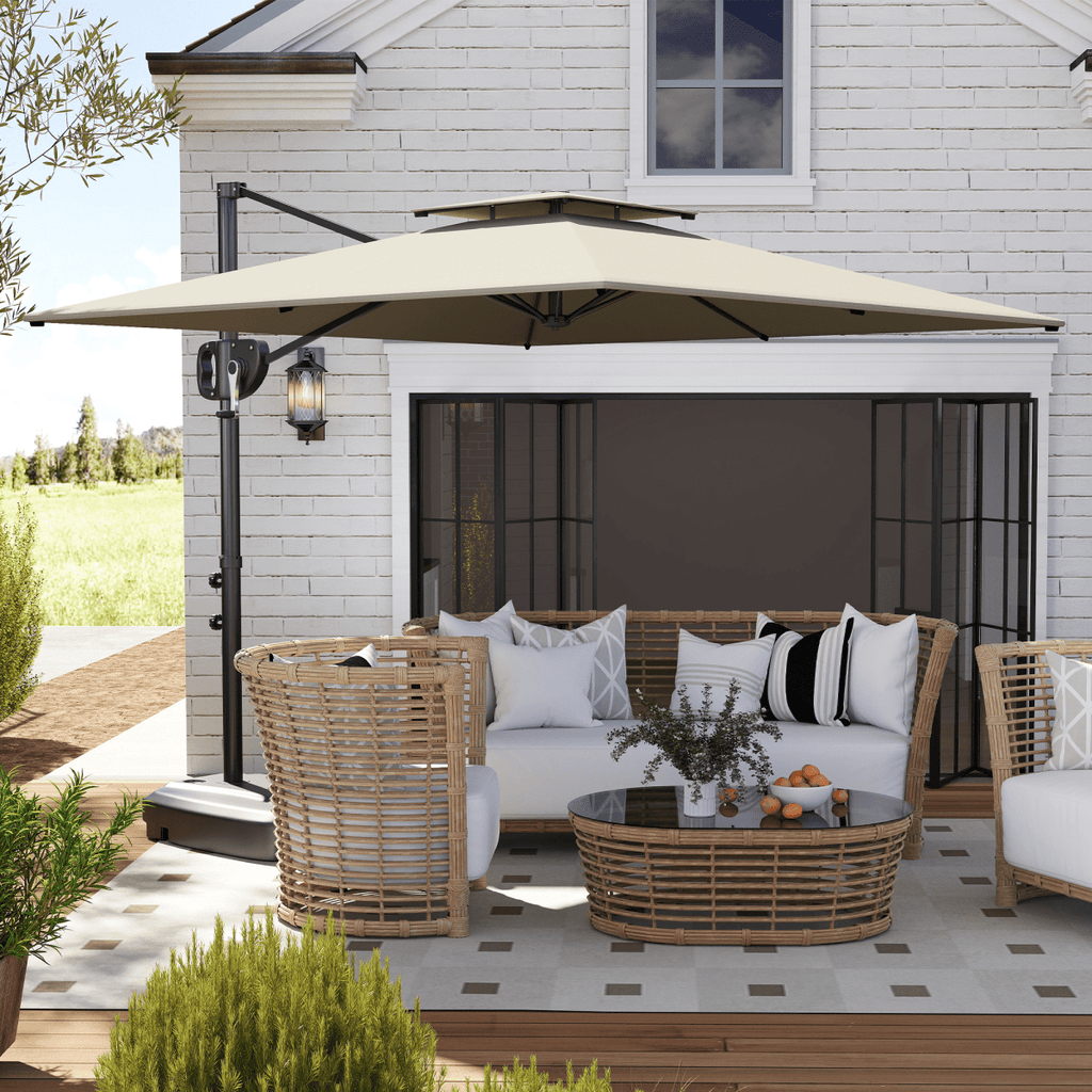 Outsunny Garden Cantilever Parasol w/ Weighted Base Tilt Crank - MOOAZAA