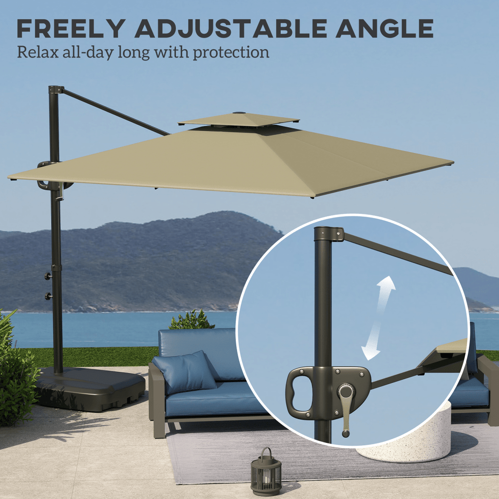 Outsunny Garden Cantilever Parasol w/ Weighted Base Tilt Crank - MOOAZAA