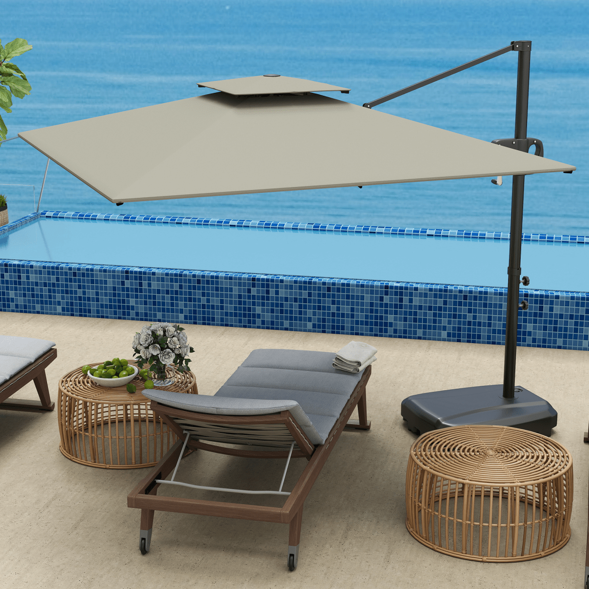 Outsunny Garden Cantilever Parasol w/ Weighted Base Tilt Crank - MOOAZAA
