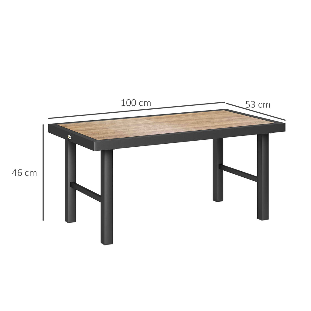 Outsunny Garden Coffee Table with SPC Woodgrain Tabletop - MOOAZAA