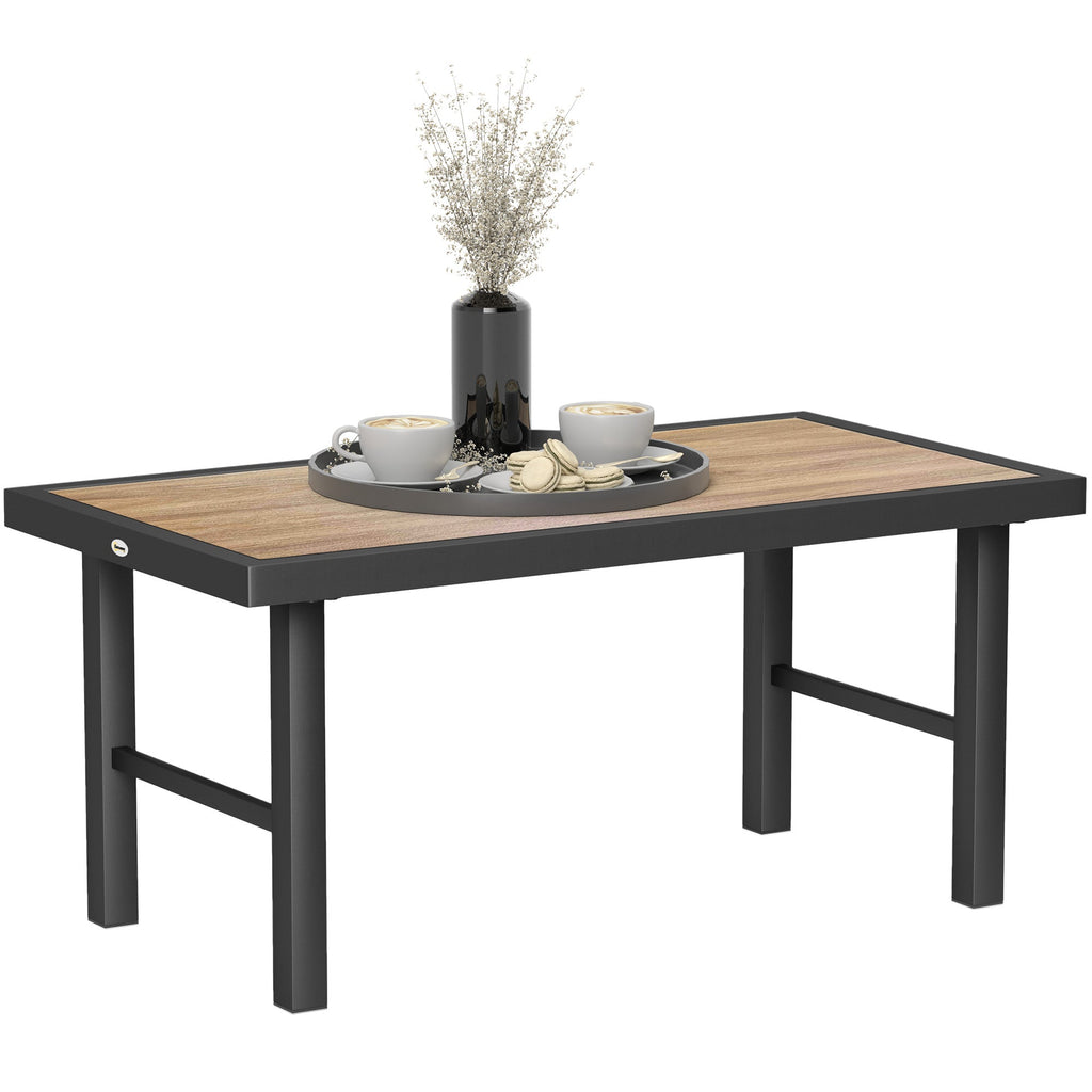 Outsunny Garden Coffee Table with SPC Woodgrain Tabletop - MOOAZAA