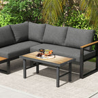 Outsunny Garden Coffee Table with SPC Woodgrain Tabletop - MOOAZAA
