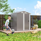 Outsunny Garden Metal Tool Storage Shed with Sliding Door, Sloped Roof and Foundation Kit, 152 x 132 x 188cm, Grey - MOOAZAA