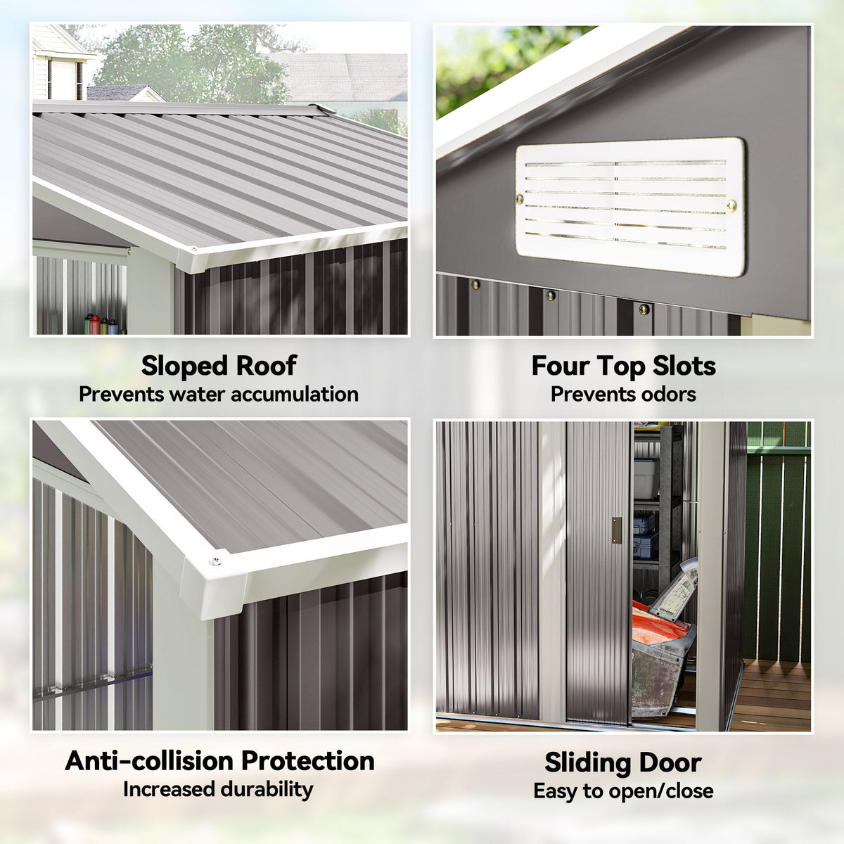 Outsunny Garden Metal Tool Storage Shed with Sliding Door, Sloped Roof and Foundation Kit, 152 x 132 x 188cm, Grey - MOOAZAA