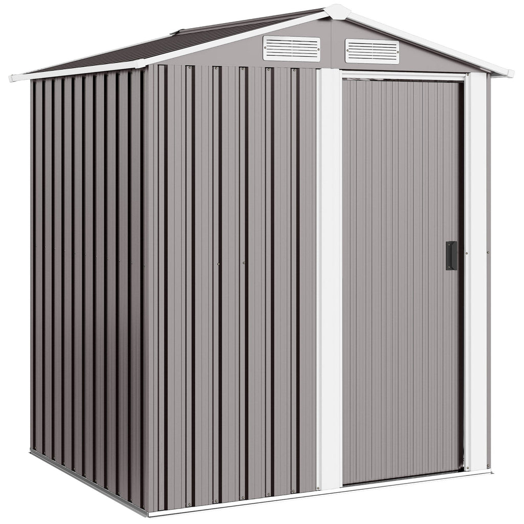 Outsunny Garden Metal Tool Storage Shed with Sliding Door, Sloped Roof and Foundation Kit, 152 x 132 x 188cm, Grey - MOOAZAA