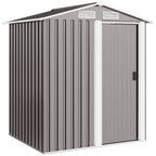 Outsunny Garden Metal Tool Storage Shed with Sliding Door, Sloped Roof and Foundation Kit, 152 x 132 x 188cm, Grey - MOOAZAA