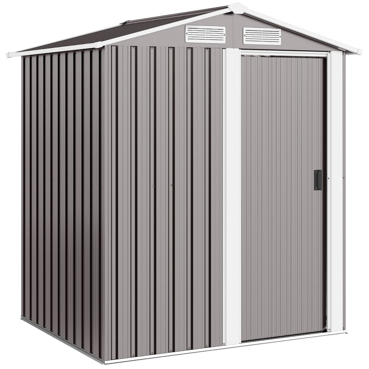 Outsunny Garden Metal Tool Storage Shed with Sliding Door, Sloped Roof and Foundation Kit, 152 x 132 x 188cm, Grey - MOOAZAA