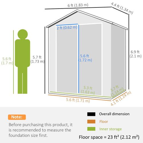 Outsunny Garden Shed 6'x4.5' Plastic Tool Storage House w/ Lockable Double Doors - MOOAZAA