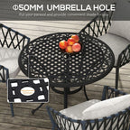 Outsunny Garden Table, Cast Aluminium Frame - Black. Parasol Hole, Seats 2 - 4 - MOOAZAA