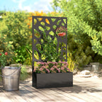 Outsunny Metal Raised Garden Bed with Trellis, Outdoor Planter Box with Privacy Screen, Elevated Garden Box for Climbing Plants - MOOAZAA