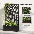 Outsunny Metal Raised Garden Bed with Trellis, Outdoor Planter Box with Privacy Screen, Elevated Garden Box for Climbing Plants - MOOAZAA