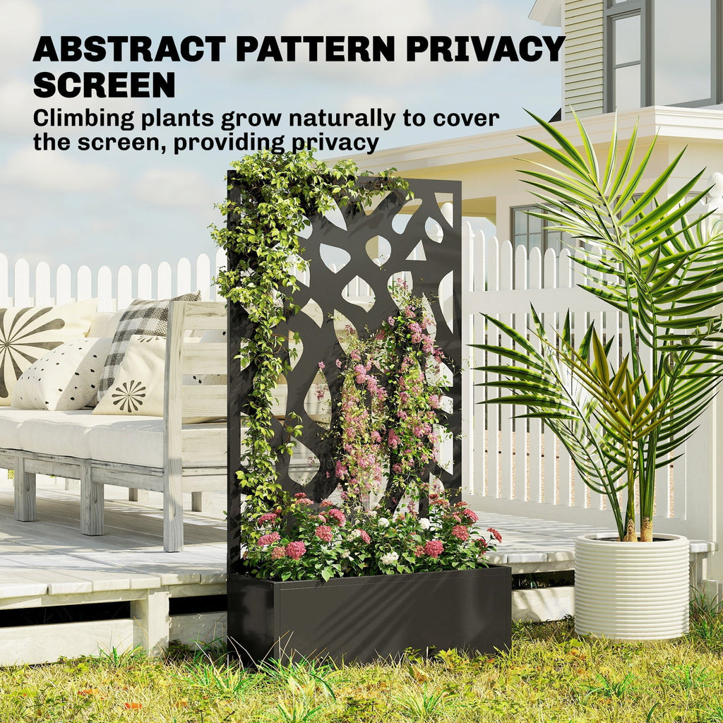 Outsunny Metal Raised Garden Bed with Trellis, Outdoor Planter Box with Privacy Screen, Elevated Garden Box for Climbing Plants - MOOAZAA
