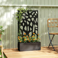 Outsunny Metal Raised Garden Bed with Trellis, Outdoor Planter Box with Privacy Screen, Elevated Garden Box for Climbing Plants - MOOAZAA