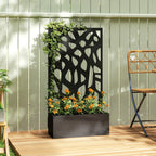 Outsunny Metal Raised Garden Bed with Trellis, Outdoor Planter Box with Privacy Screen, Elevated Garden Box for Climbing Plants - MOOAZAA