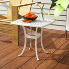 Outsunny Outdoor Garden Table with 38mm Dia. Umbrella Hole, Cast Aluminium Patio End Table with Anti-slip Foot Pads for Garden
