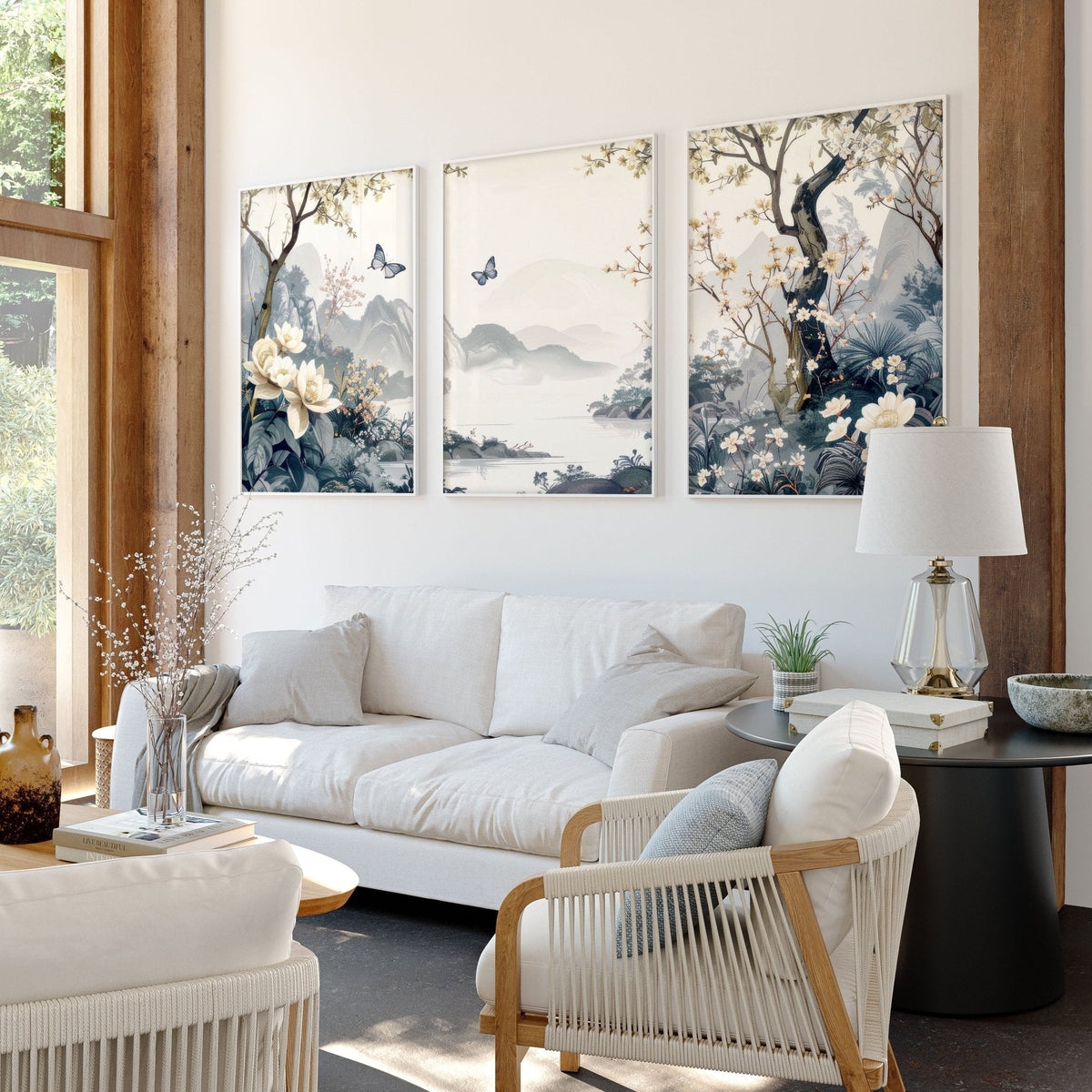 Paintings For Living Room | Set of 3 Chinoiserie Wall art Prints