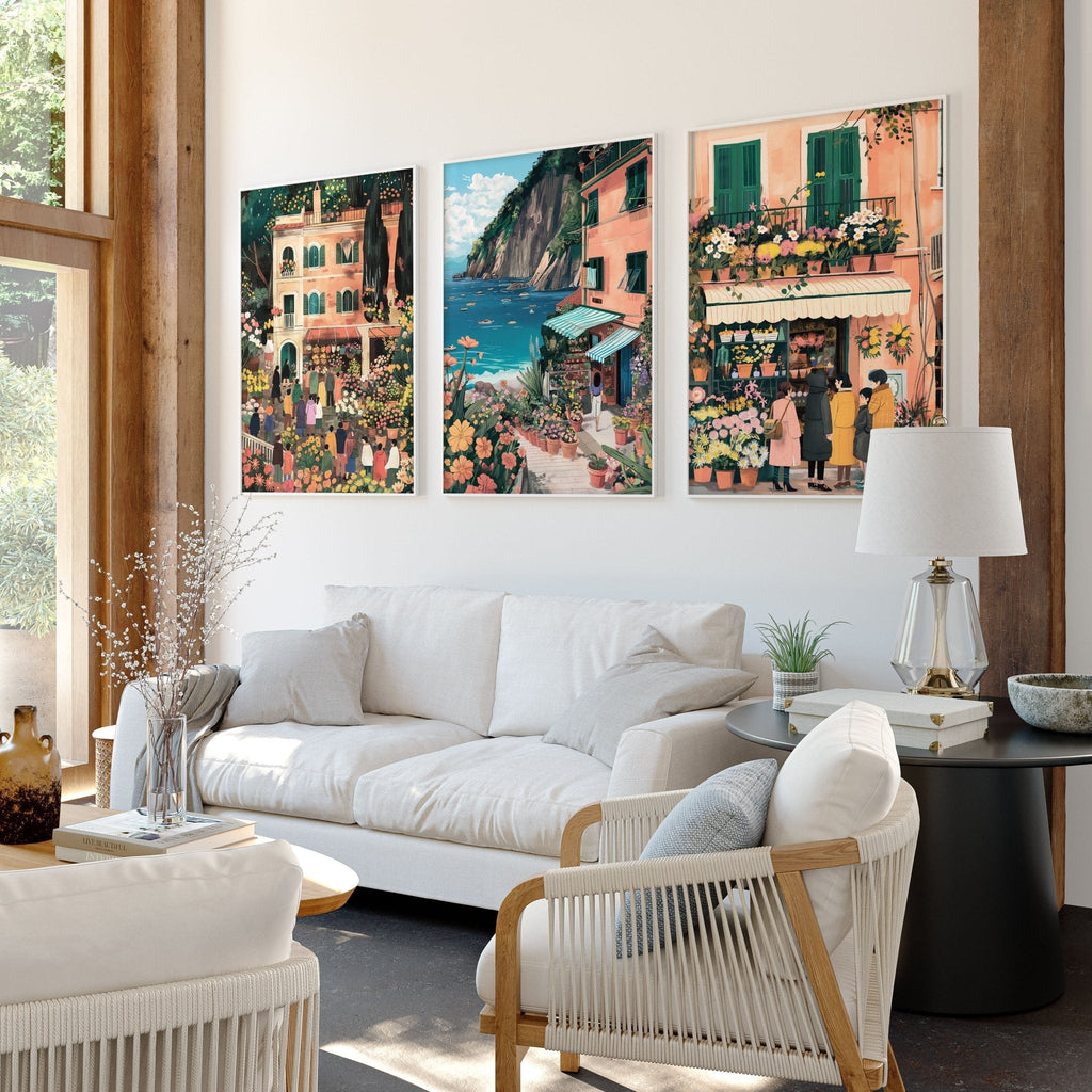 Paintings Living Room | Set of 3 Italian Lifestyle Wall art Prints