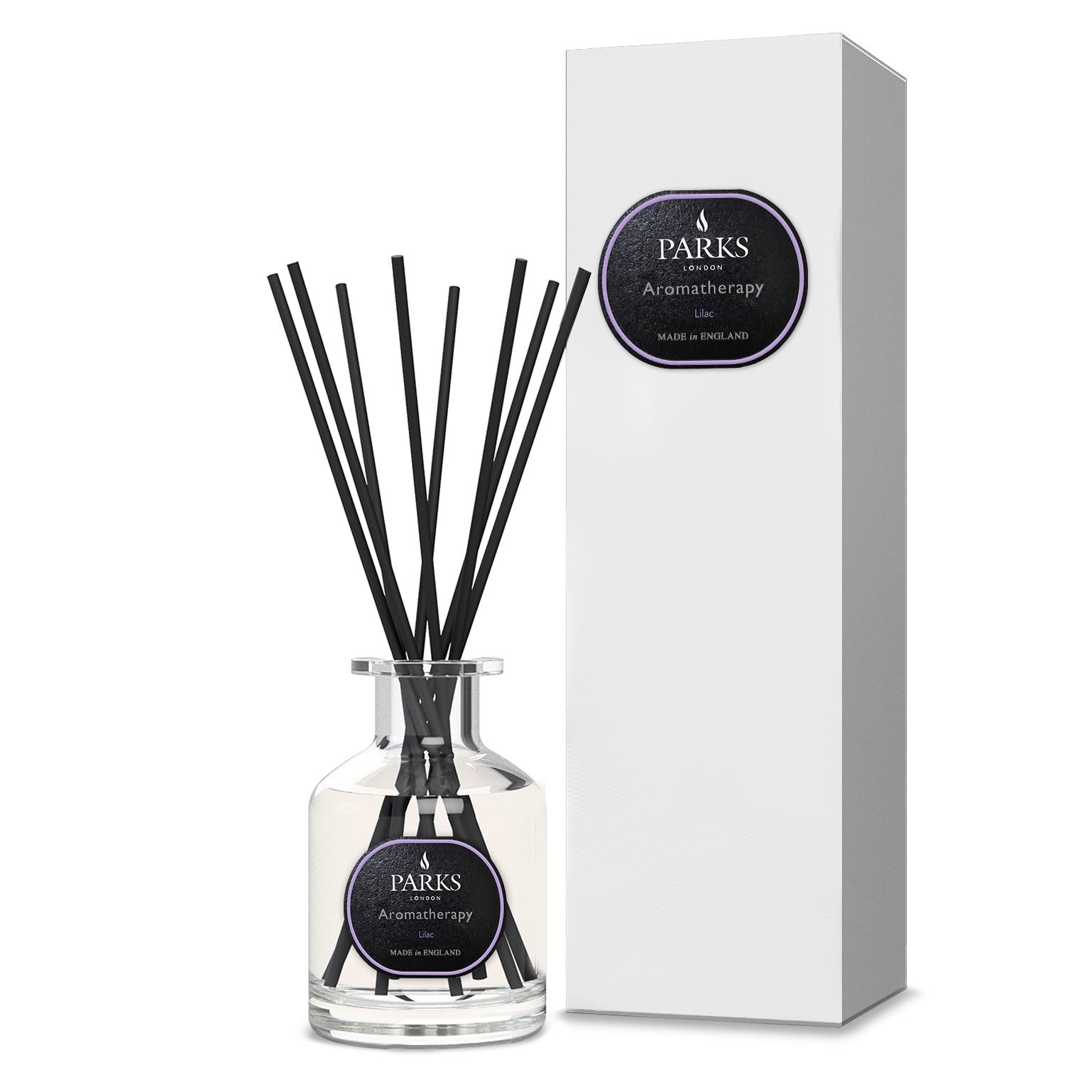 Parks Aromatherapy diffuser with black sticks and white packaging on a white background