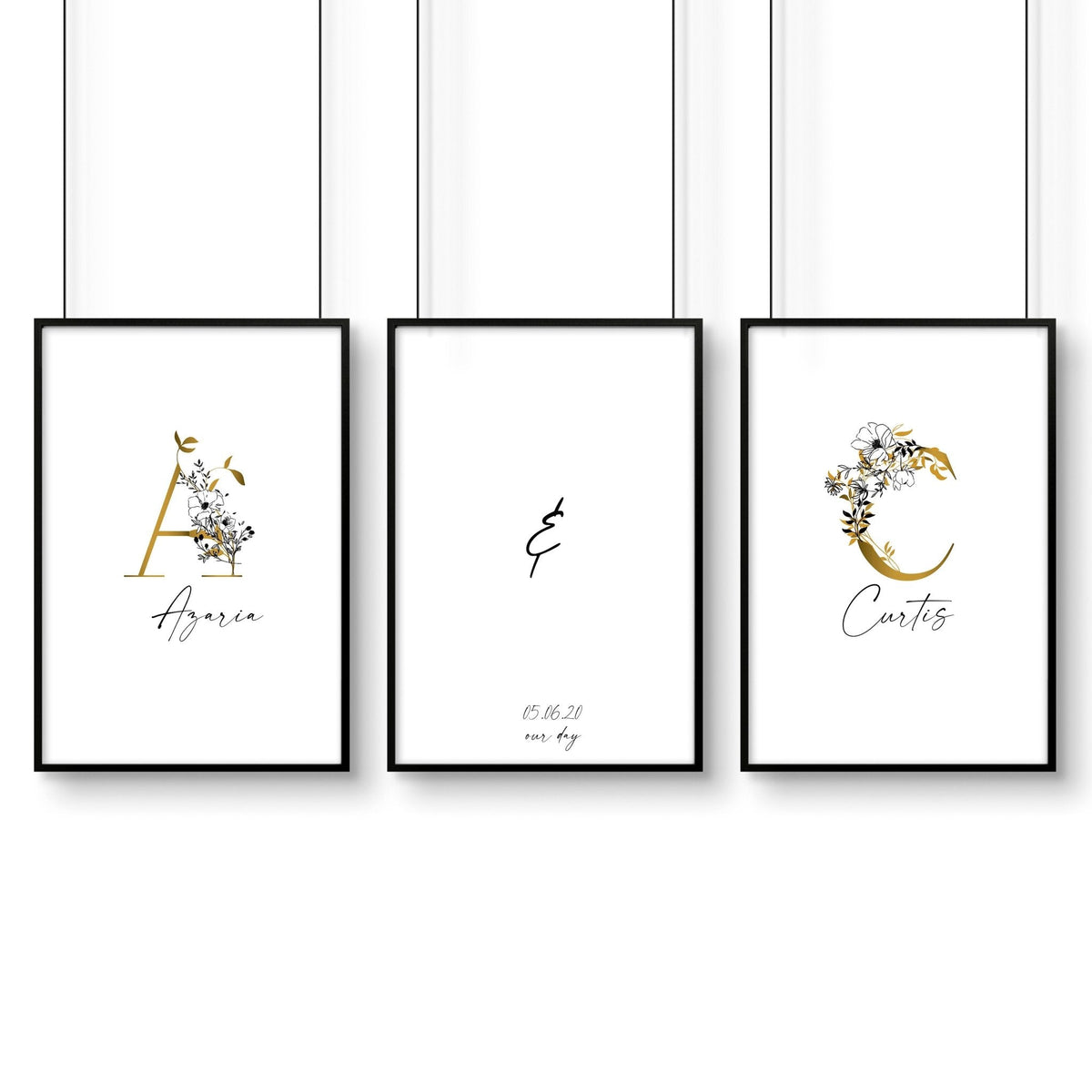 First year of marriage anniversary gift | set of 3 wall art prints