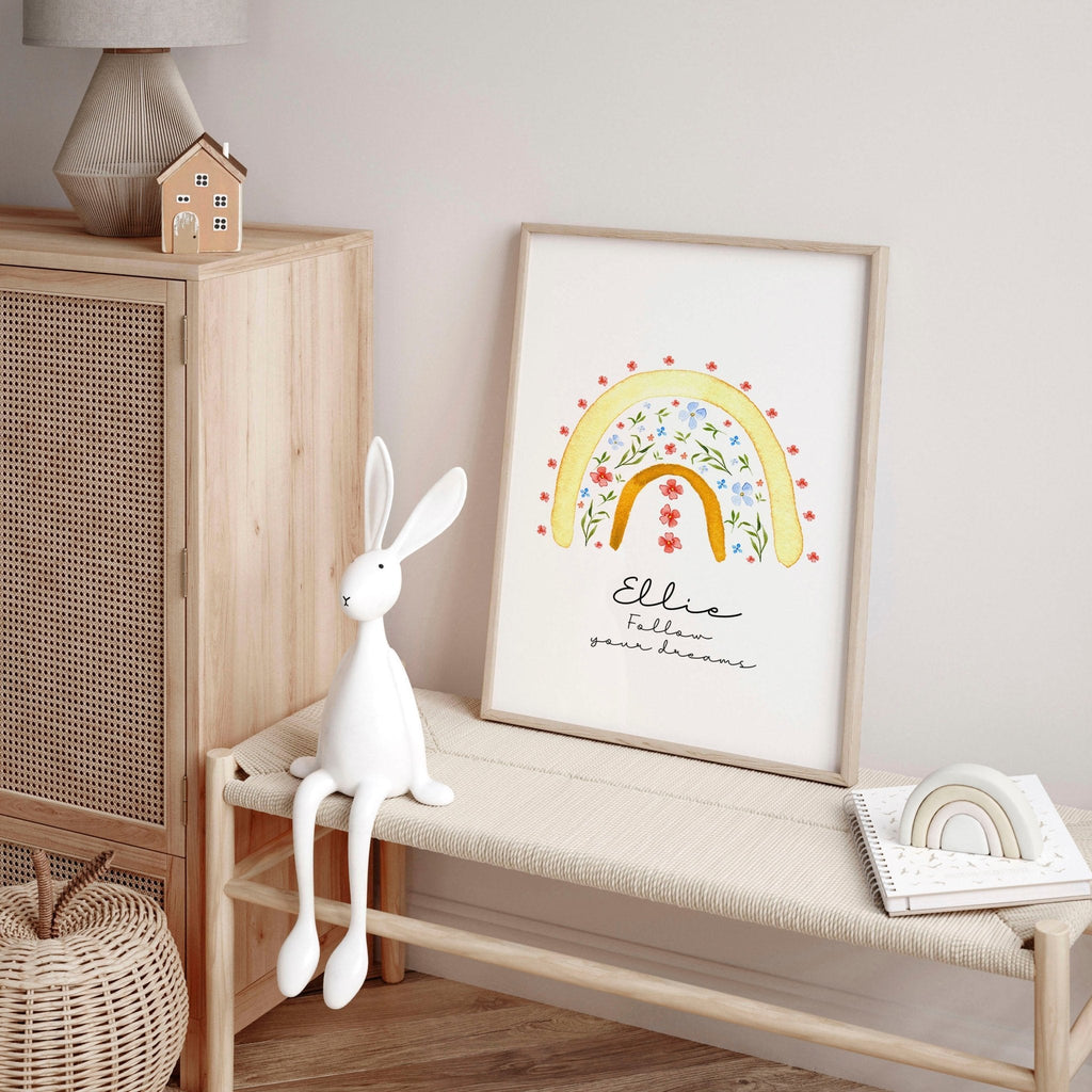 Rainbow nursery decor | Personalized wall art prints
